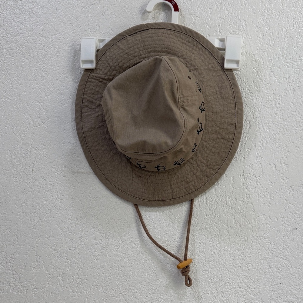 Men's Tan Canvas Bucket Sun Hat and Turtles with Chin Cord 100% Cotton